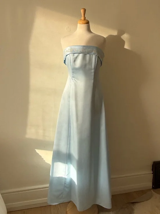 Vintage 90s Fairweather Strapless Blue Gown | Cinderella Bridesmaid Prom Dress - Picture 5 of 13